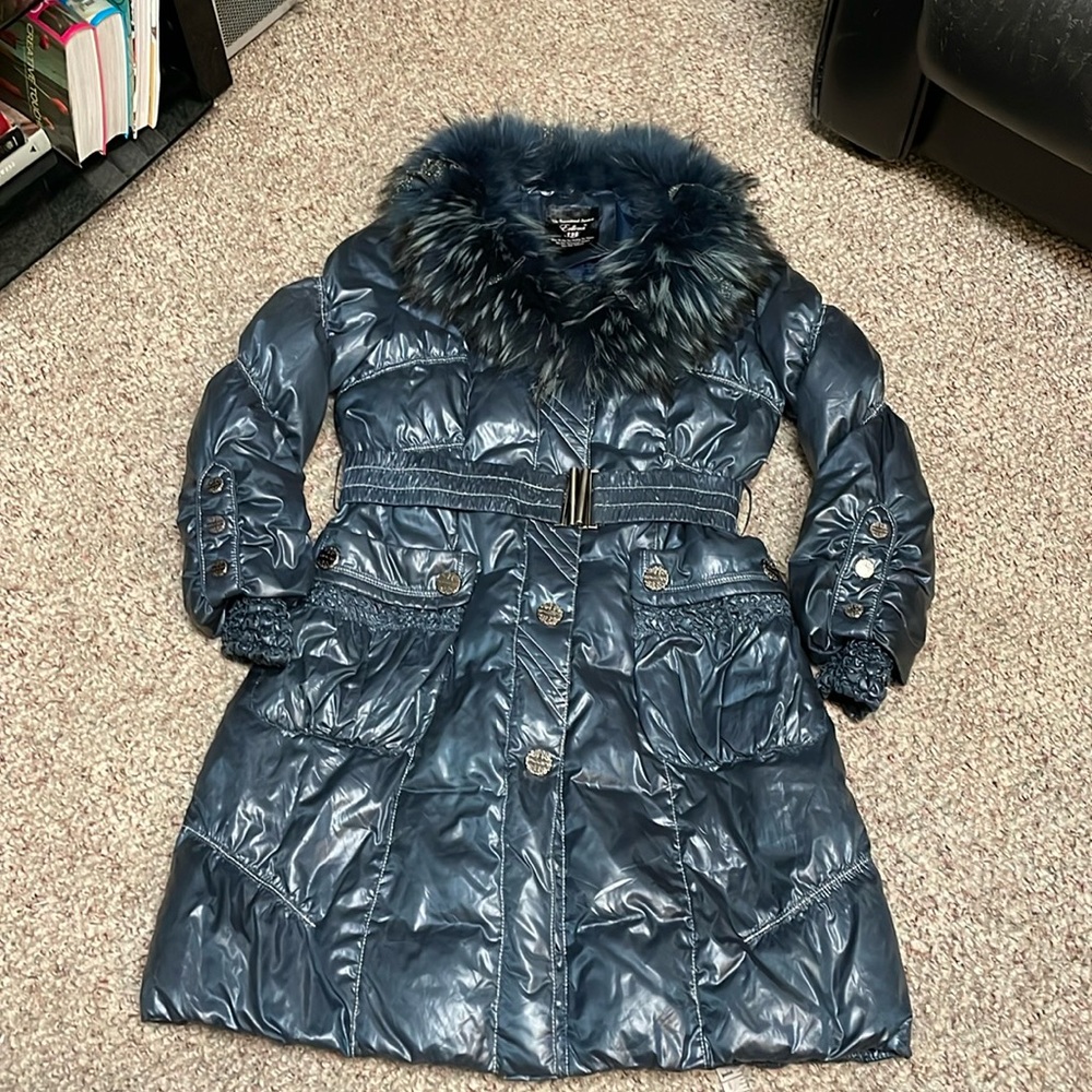 Real fur and down filled belted puffer coat - gorgeous!!
